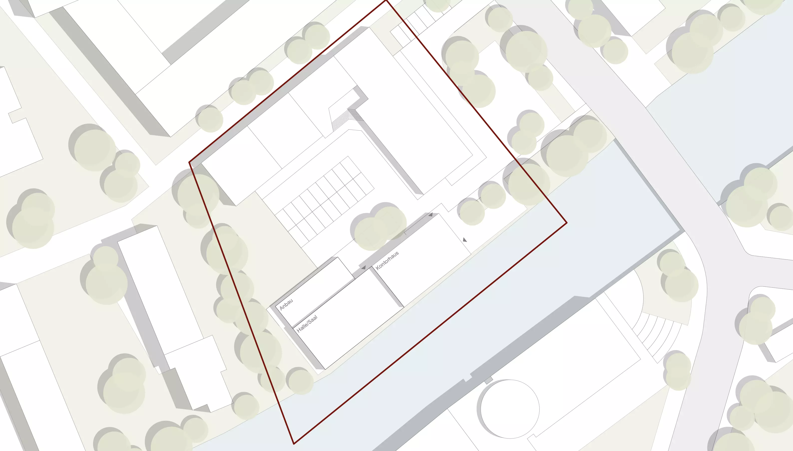 Der Hallenneubau ergänzt das bestehende Kontorhaus und wird über ein gemeinsames Foyer mit ihm verbunden.