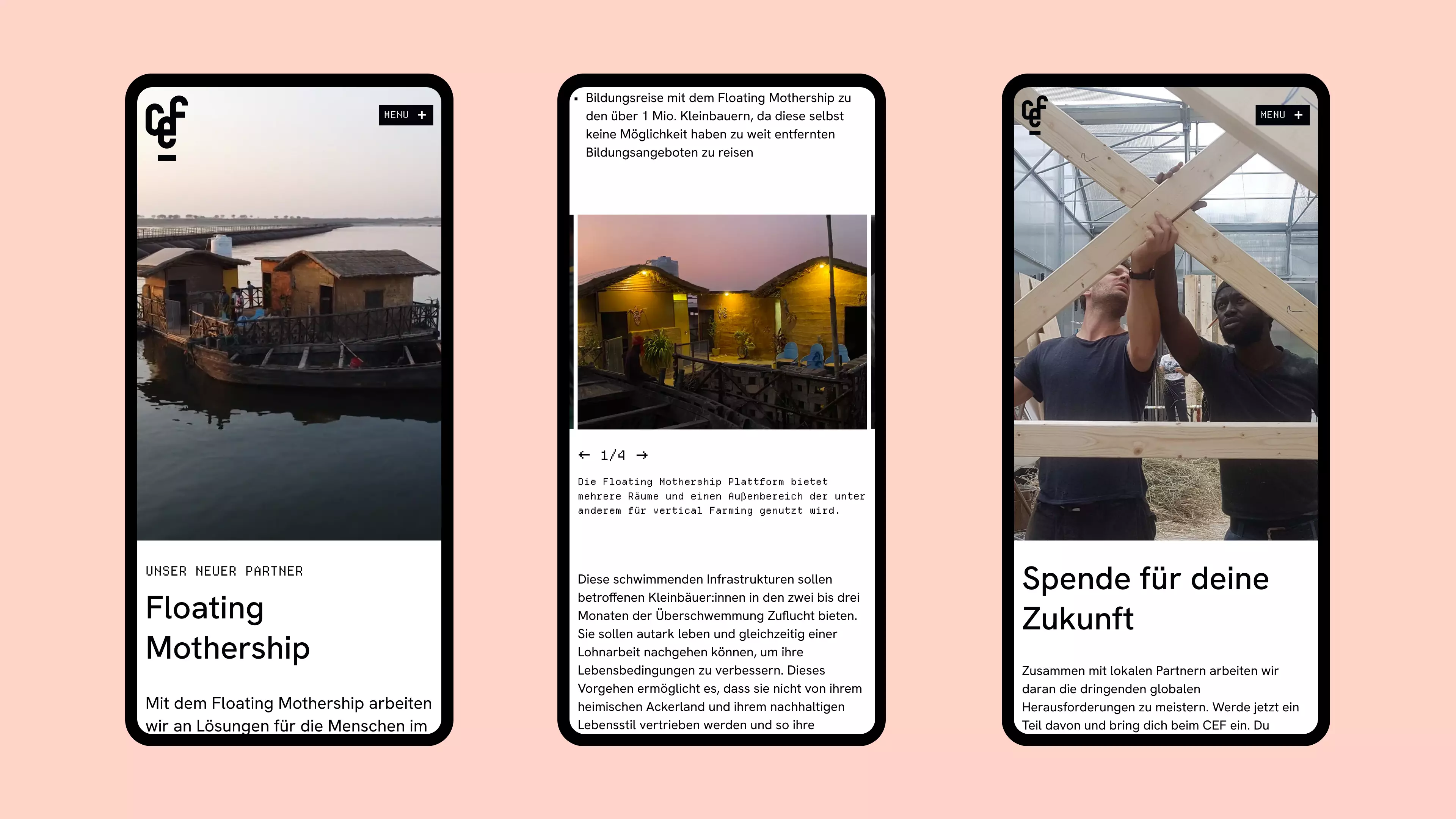 Ansichten der Club of Engineers and Friends e.V. Website auf drei iPhones