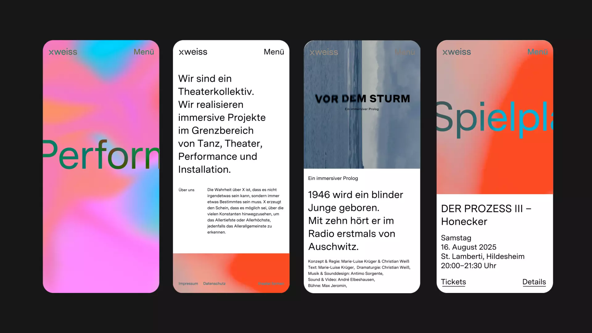 Ansichten der xweiss Websites auf vier iPhones