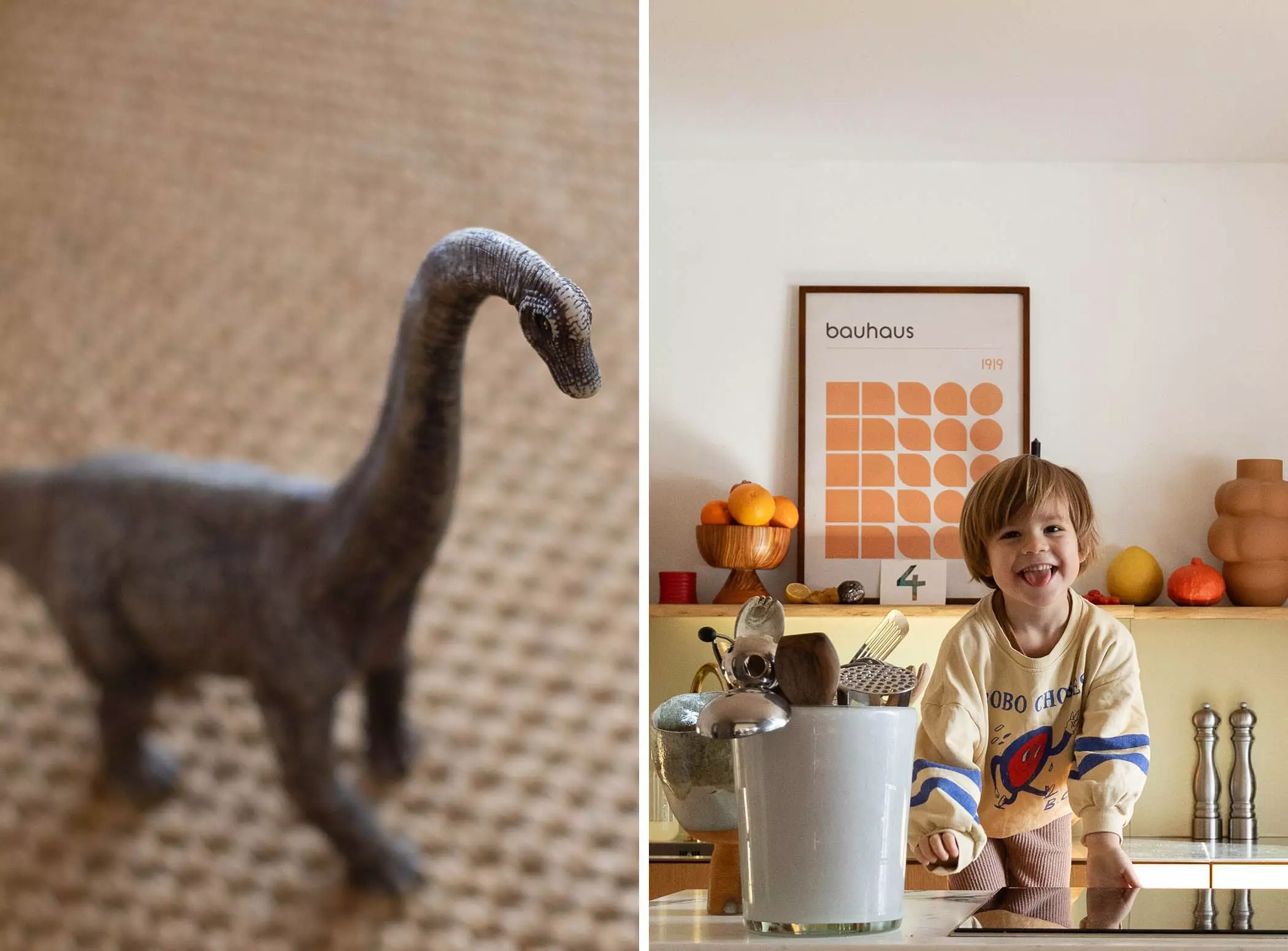 Dana Roskis Sohn lacht in der Küche - Dino - femtastics