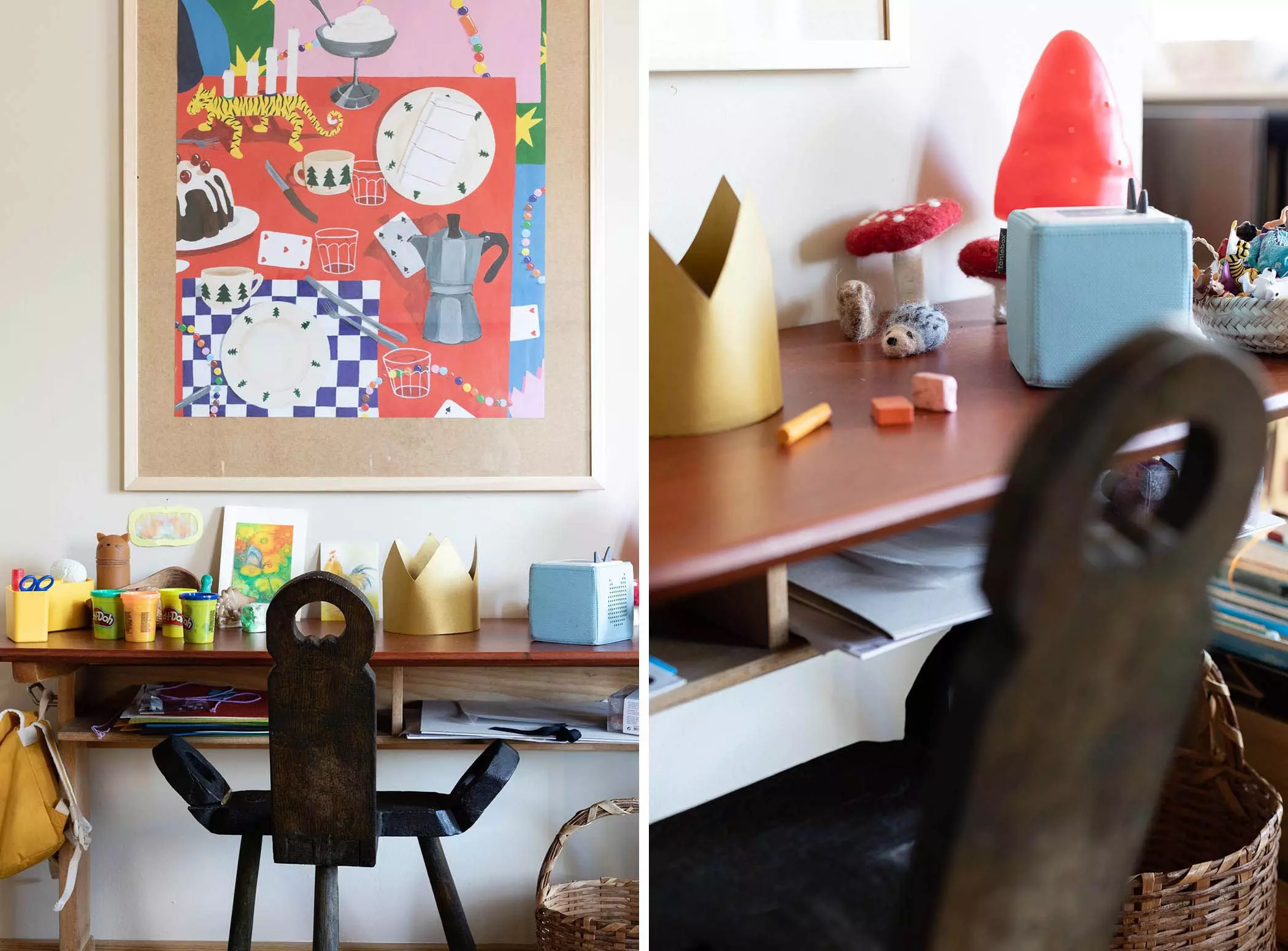 Schreibtisch und buntes Poster im Kinderzimmer - femtastics