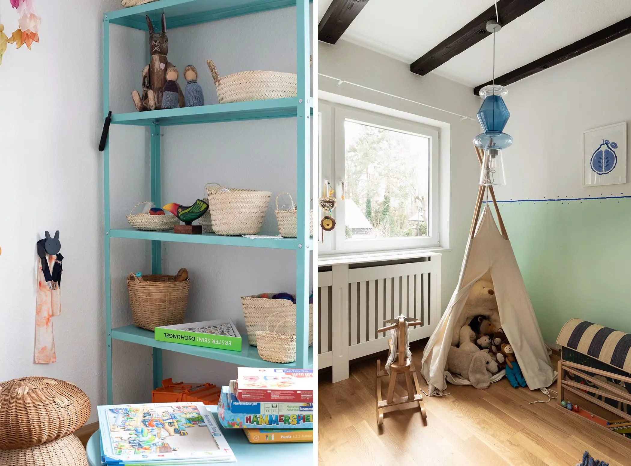 Regal, Schaukelpferd und Tipi im Kinderzimmer - femtastics