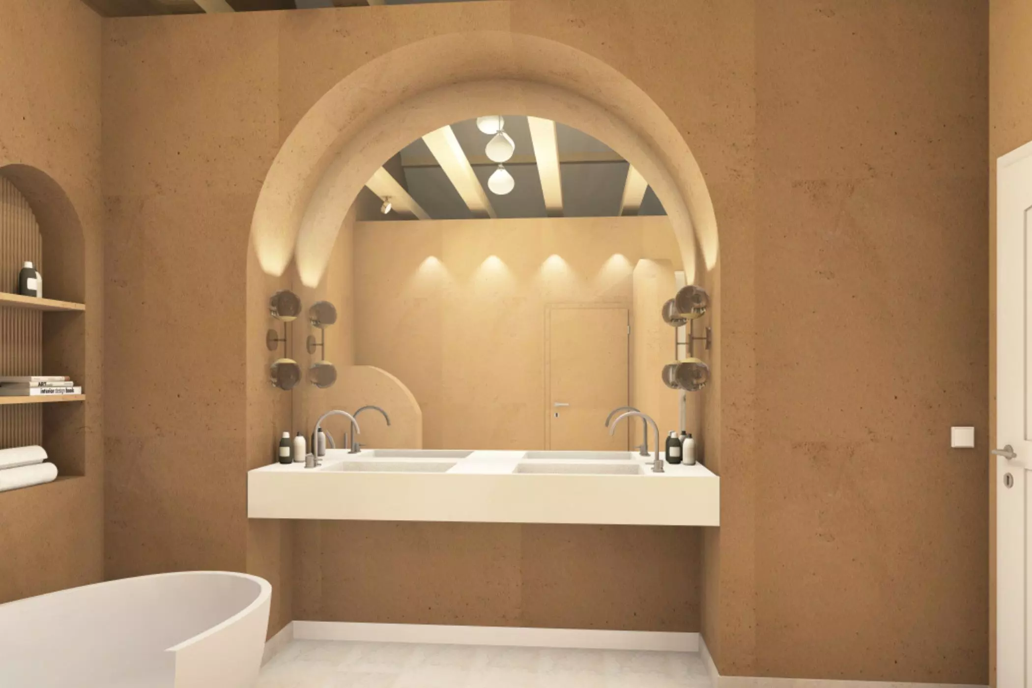 Rendering vom Badezimmer mit Doppelwaschbecken - femtastics