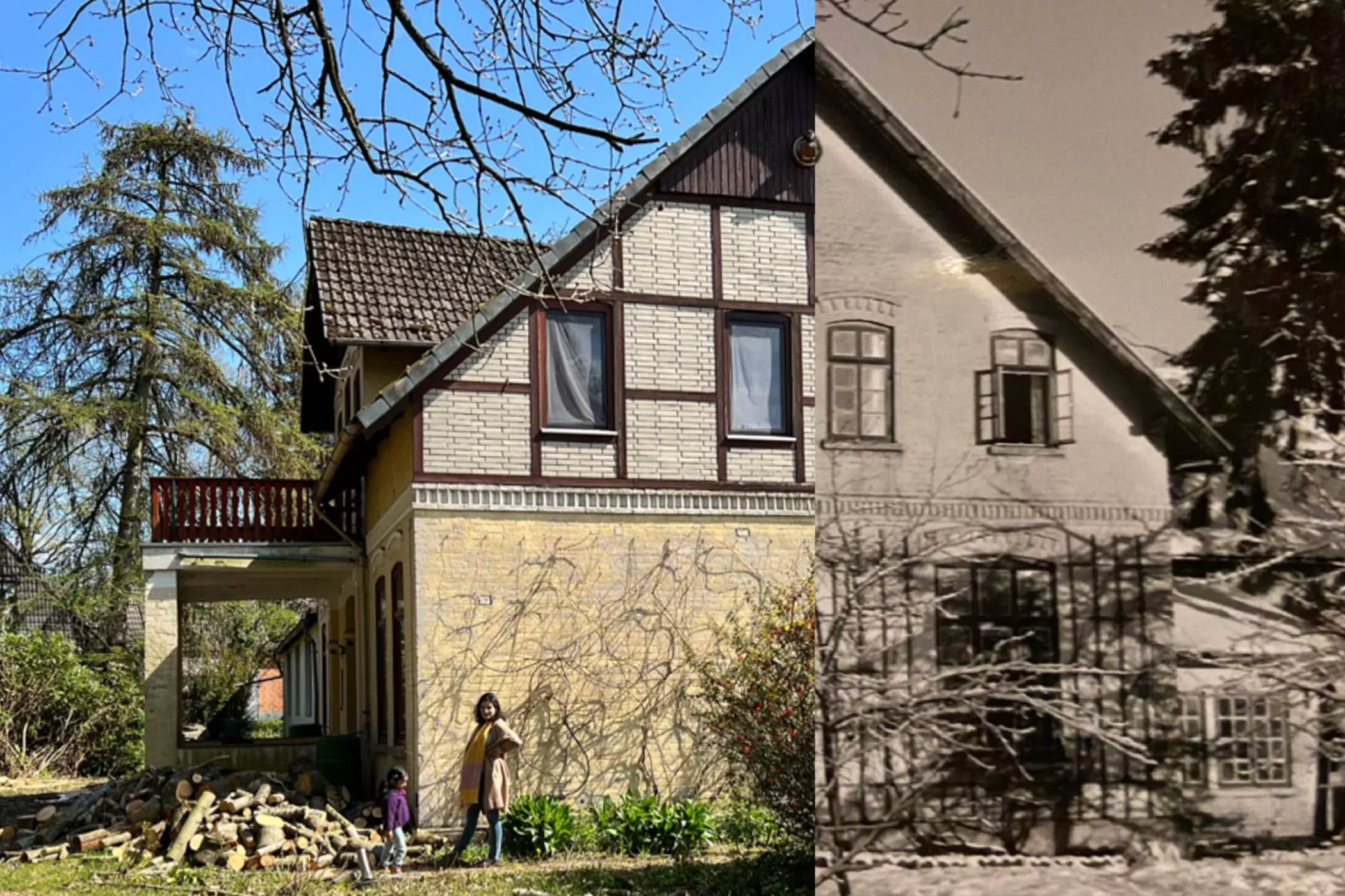 Ein altes Foto der Villa und ein Bild vom Zustand des Hauses beim Kauf durch Familie Qadir - femtastics