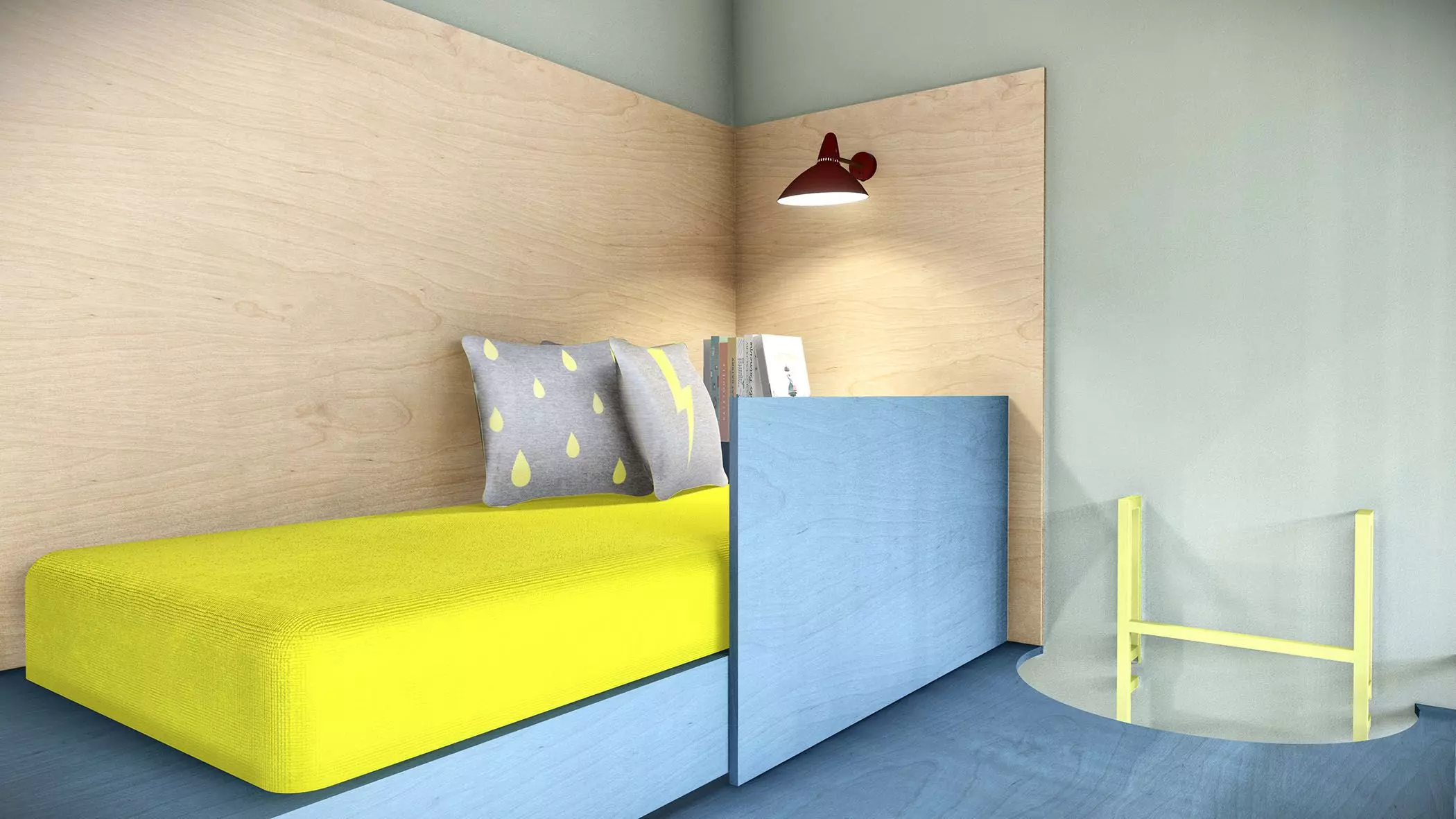 Raumumgestaltung von „Habitiny“ - Jugendzimmer in Blau und Gelb | femtastics