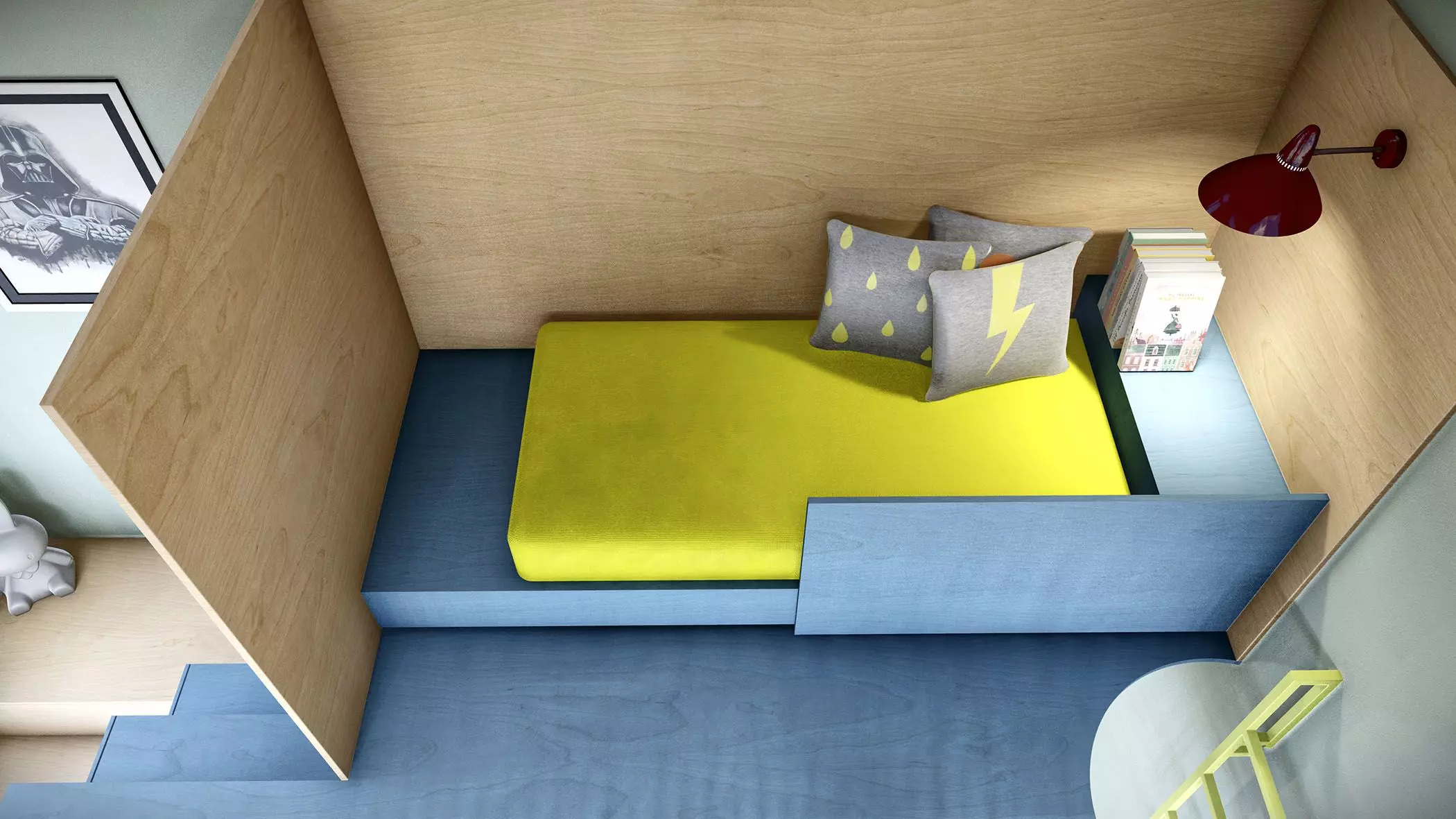 Raumumgestaltung von „Habitiny“ - Jugendzimmer in Blau und Gelb | femtastics