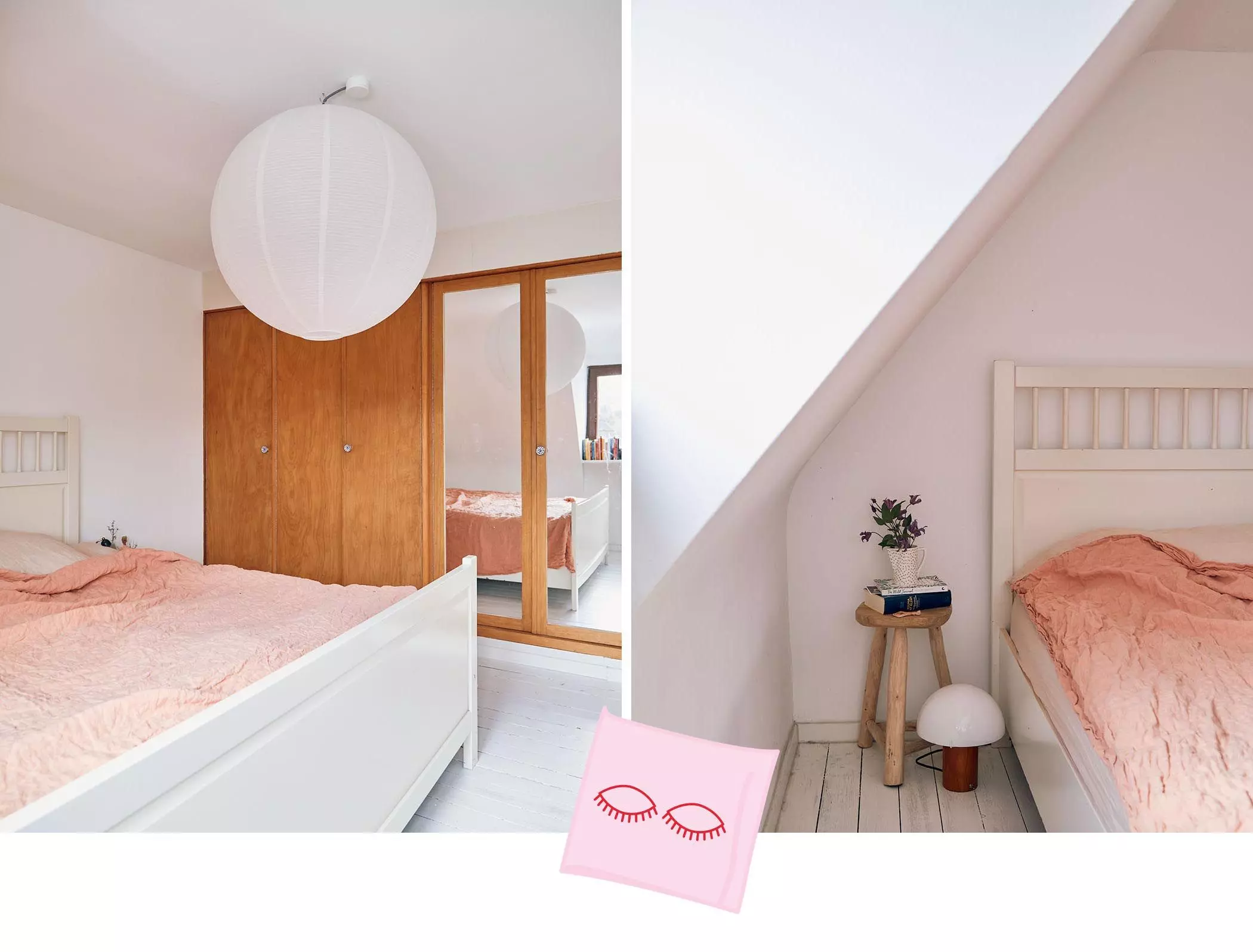 Helles Schlafzimmer mit Einbauschrank und Kugellampe - femtastics