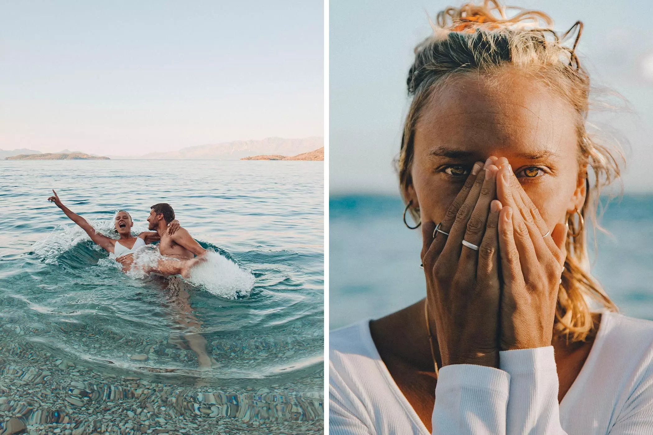 Caroline Luisa Klein und Philipp Seidl baden im Meer in Griechenland - femtastics
