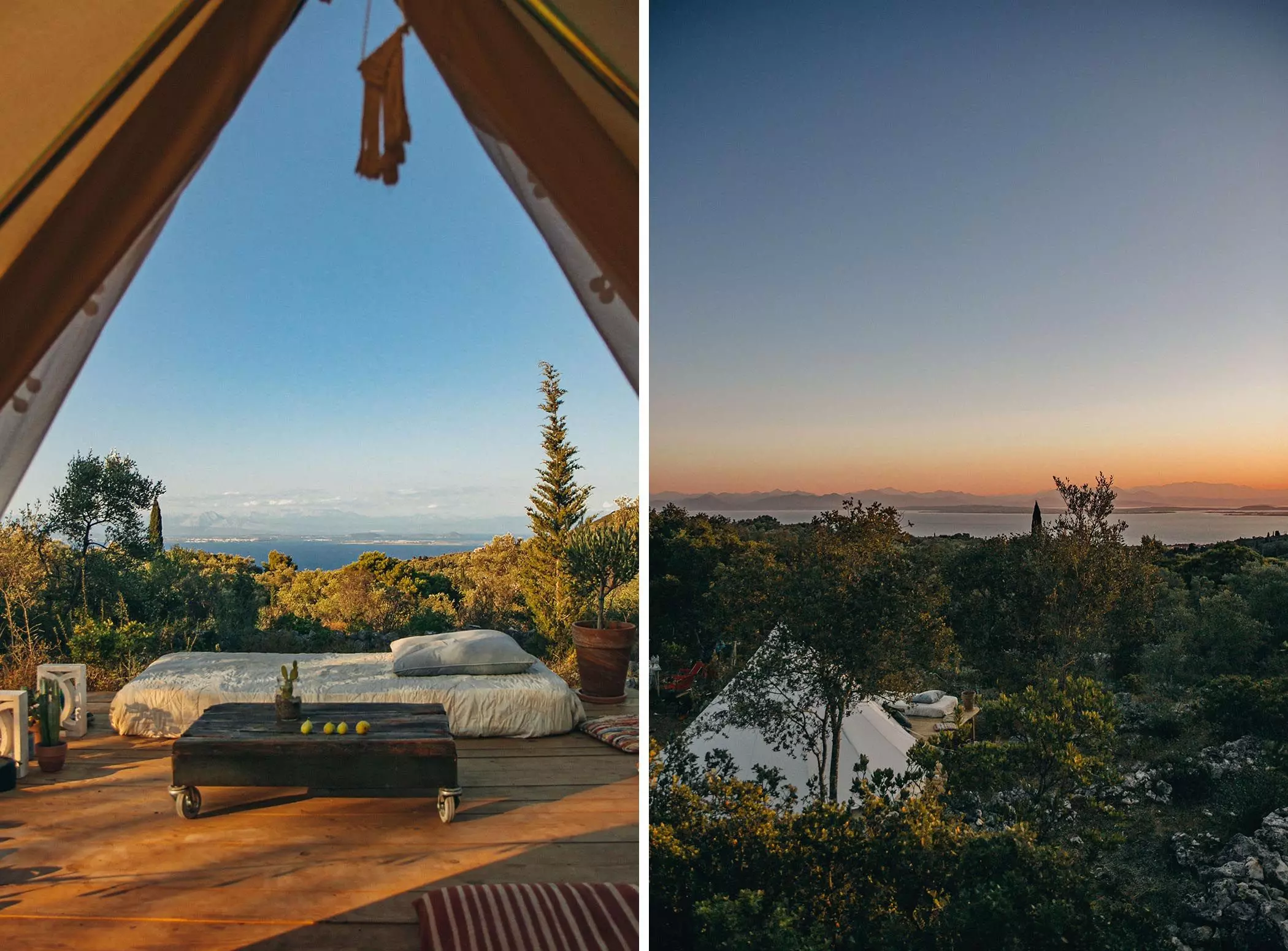 Wohnen im Zelt in Griechenland - Outdoorbett mit Blick aufs Meer - femtastics