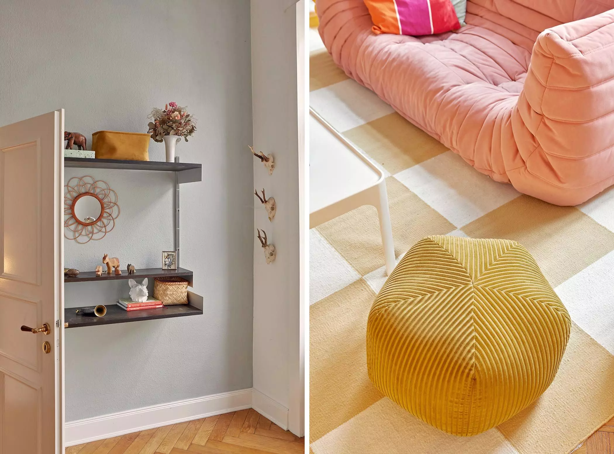 Vintage-Schätze, Regal und Pouf in der Wohnung von Leonie Pauls - femtastics