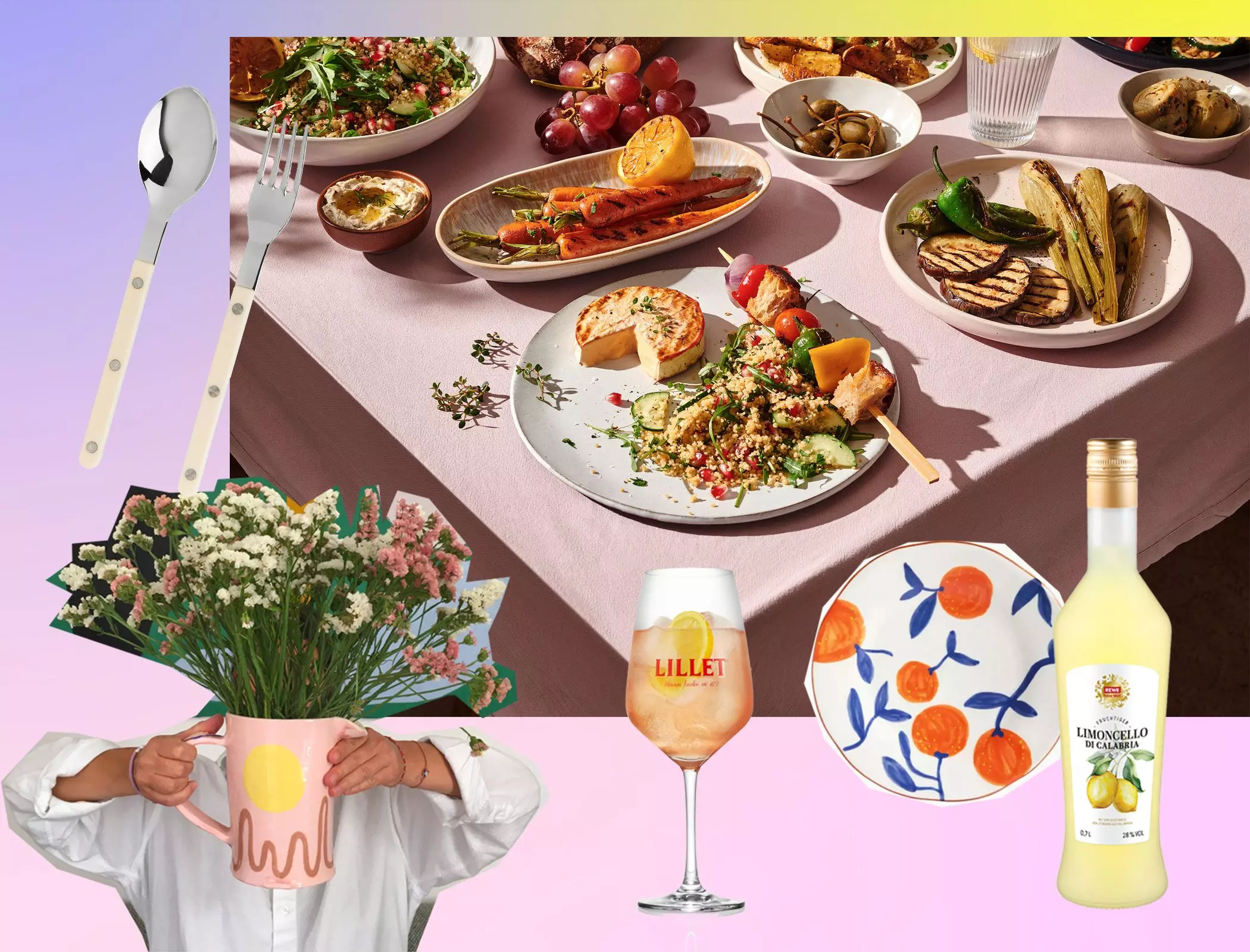 Collage mit Lebensmitteln und Accessoires zum Grillen - femtastics