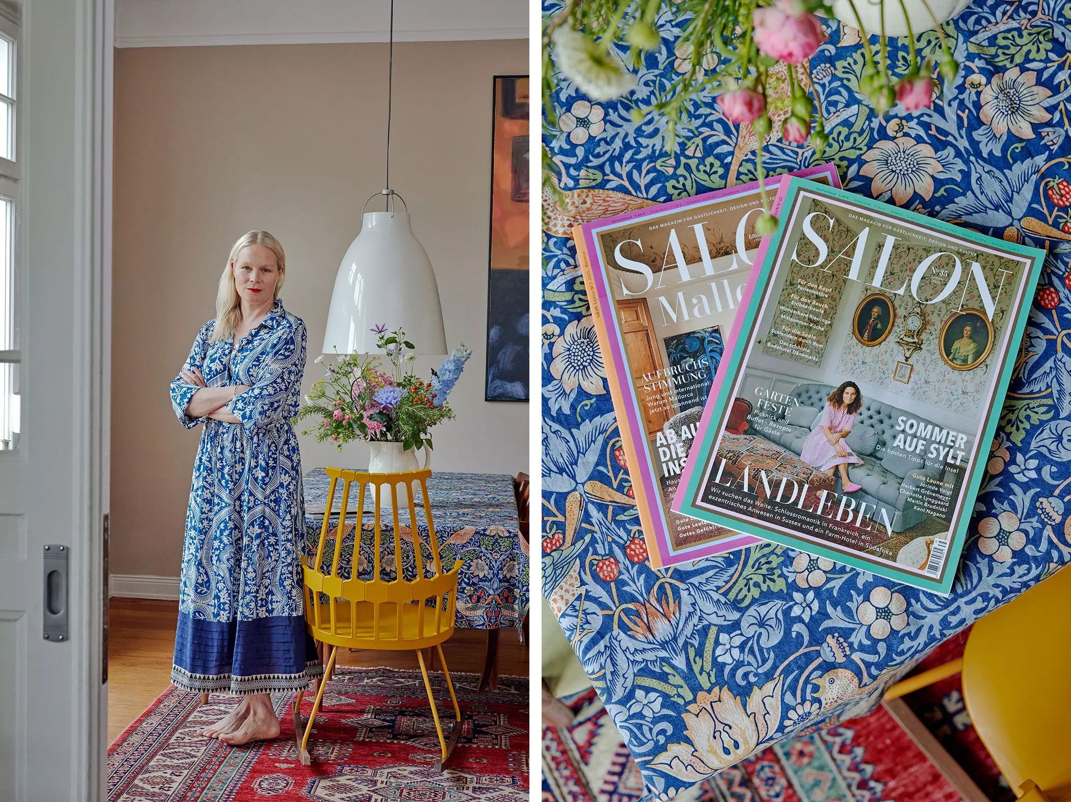 Anne Petersen in ihrem Zuhause in Hamburg, Titelseiten des "Salon" Magazins