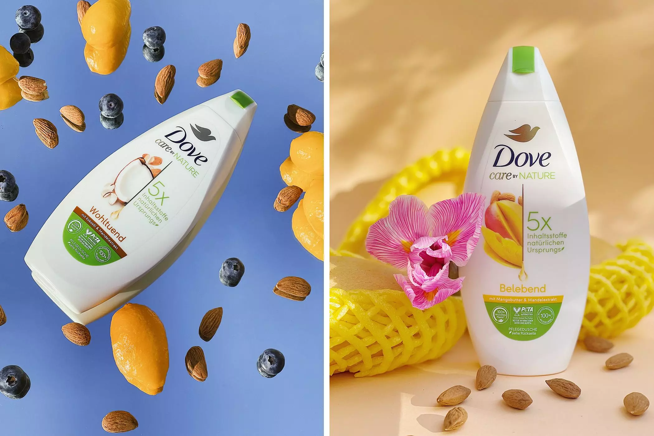 Produktfotos der "Care by nature" Serie von Dove - femtastics