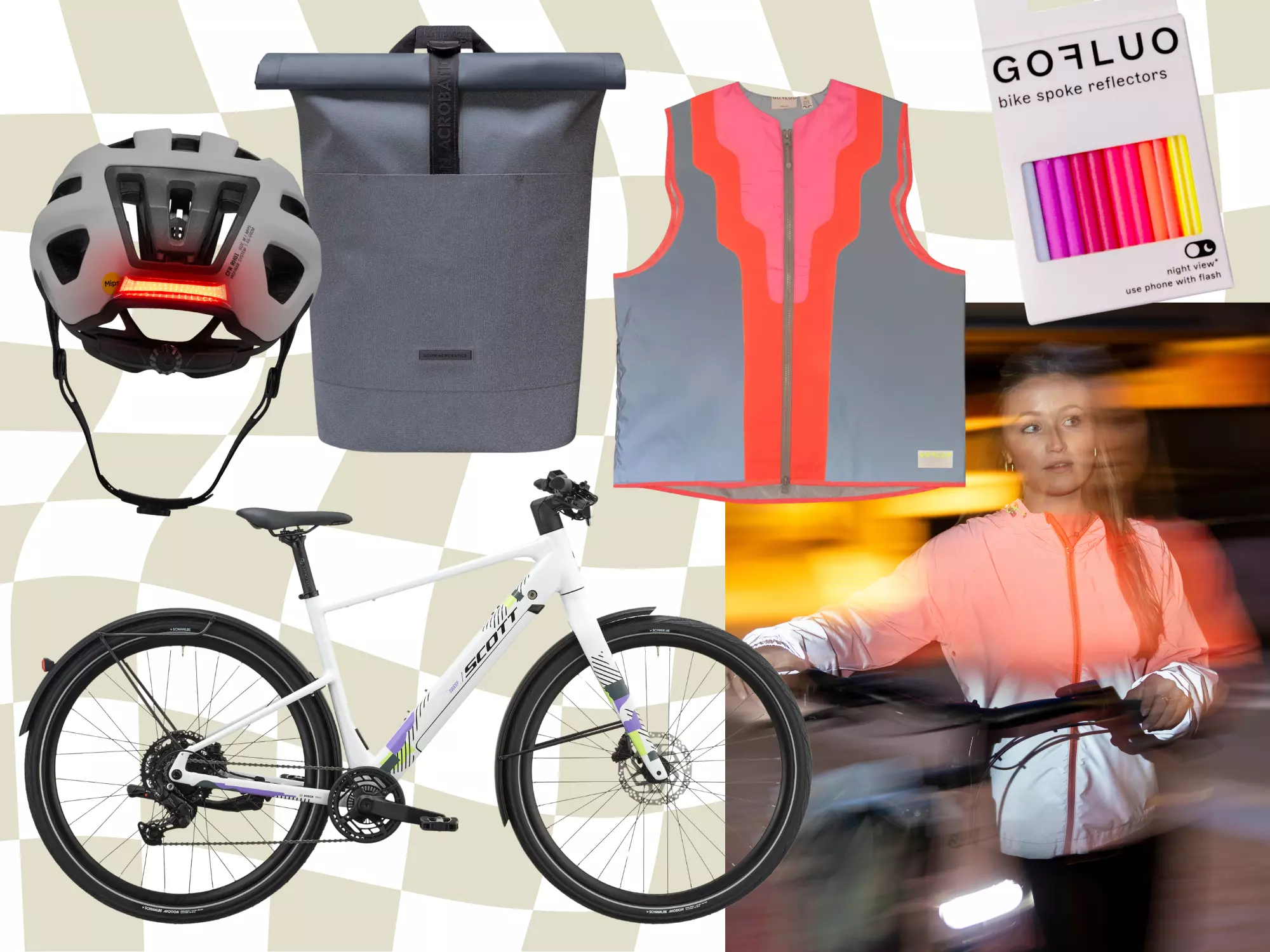 Titelbild Collage mit Produkten fürs Fahrradfahren im Herbst und Winter
