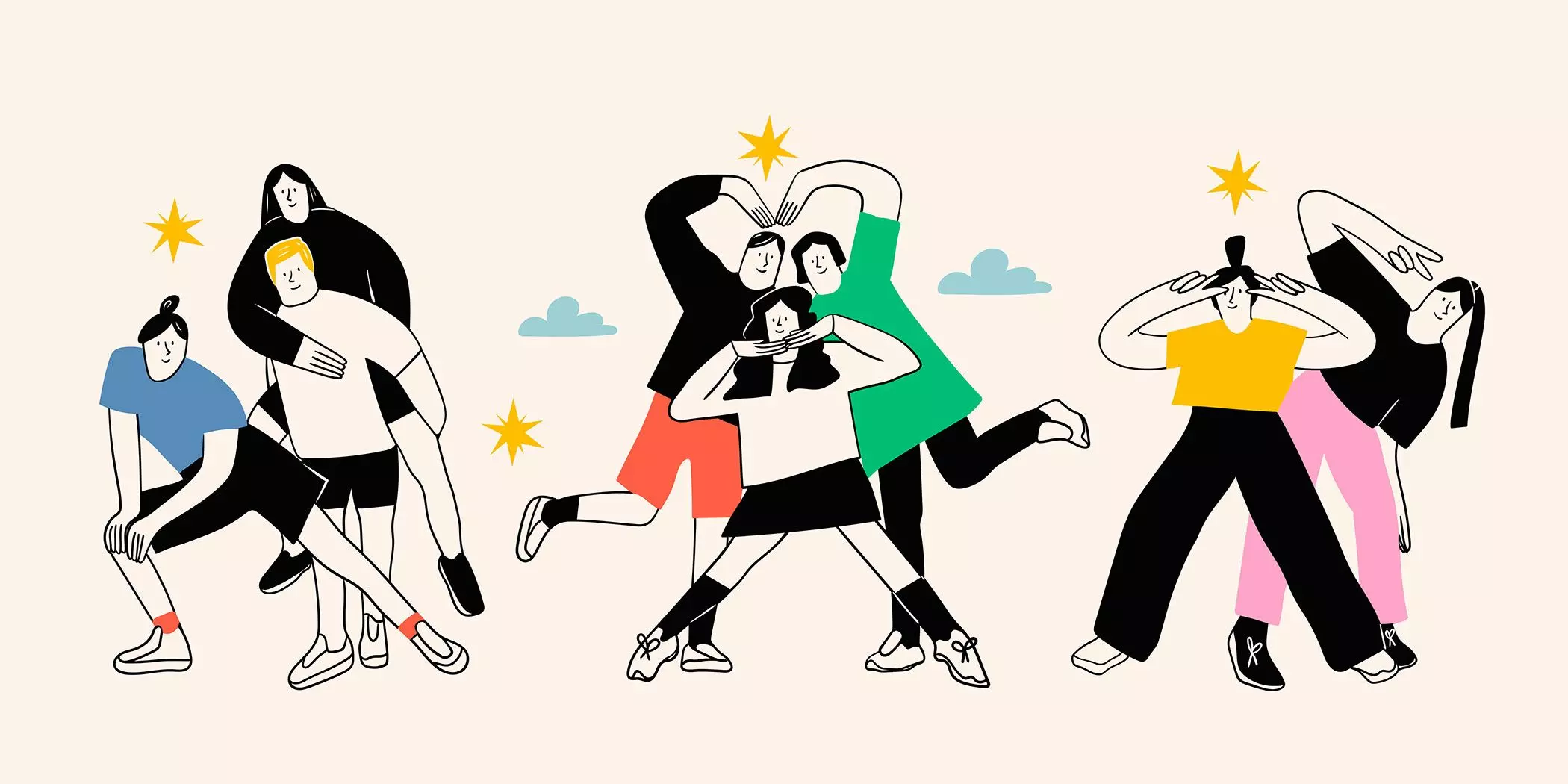 Illustration von unterschiedlichen Menschen, die zusammenstehen – femtastics