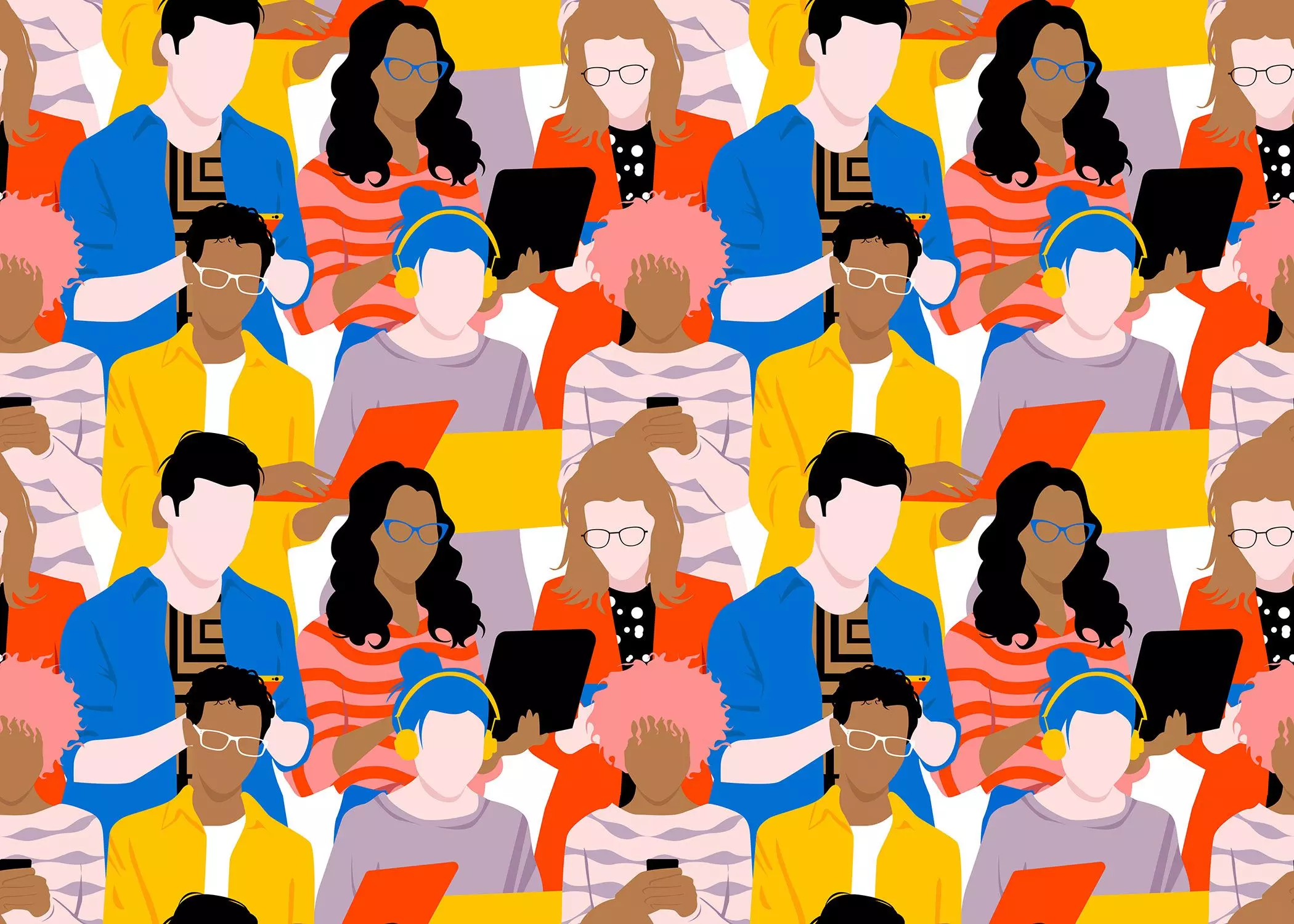Illustration junge Menschen arbeiten am Laptop und Tablet – femtastics