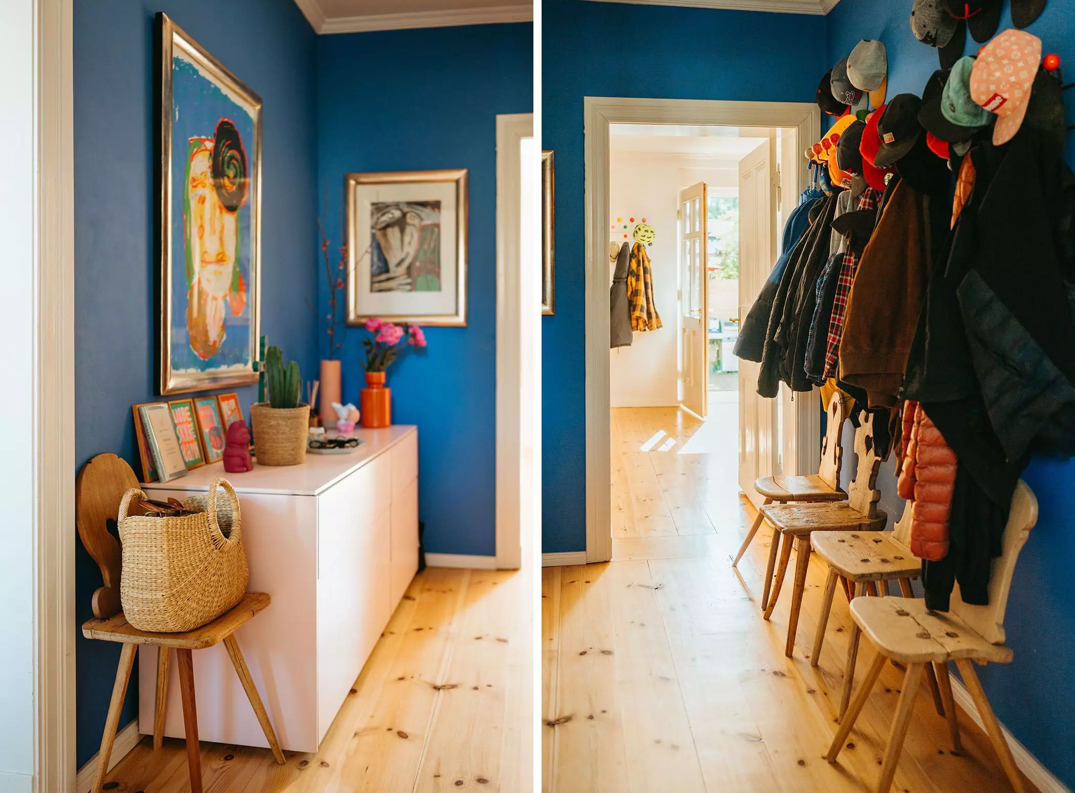 Blauer Flur mit Garderobe im Haus von Guya Merkle | femtastics