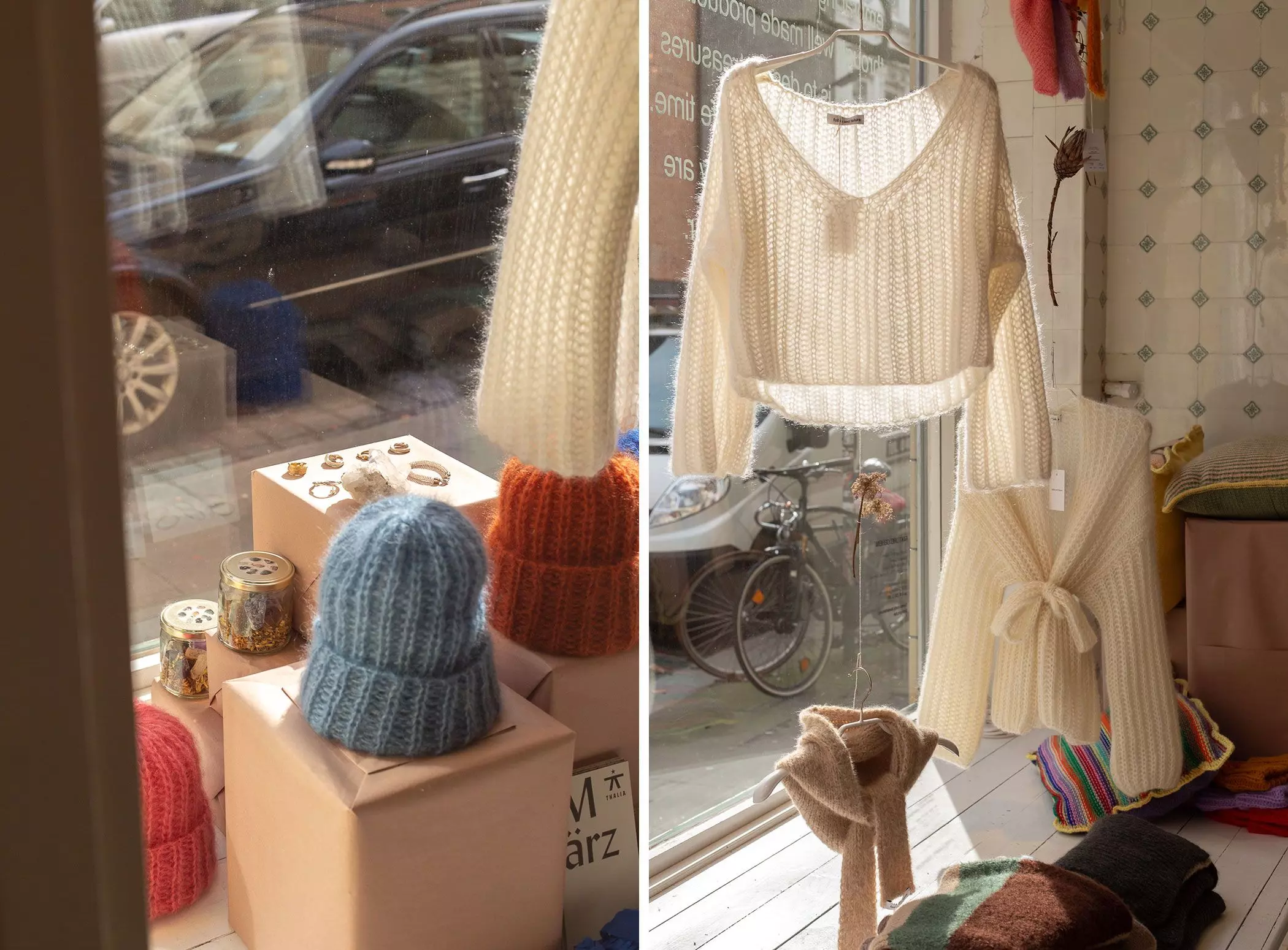 Strickwaren im Schaufenster des Geschäfts Faible and Failure in Hamburg - femtastics