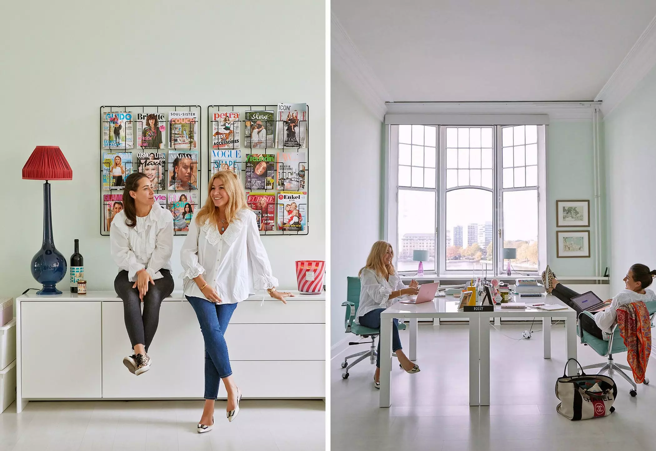 Die Gründerinnen von "Mrs. Politely DELICIOUS" Yasmin von Schlieffen-Nannen und Frederike-Ottilie Schmidt in ihrer PR-Agentur - femtastics