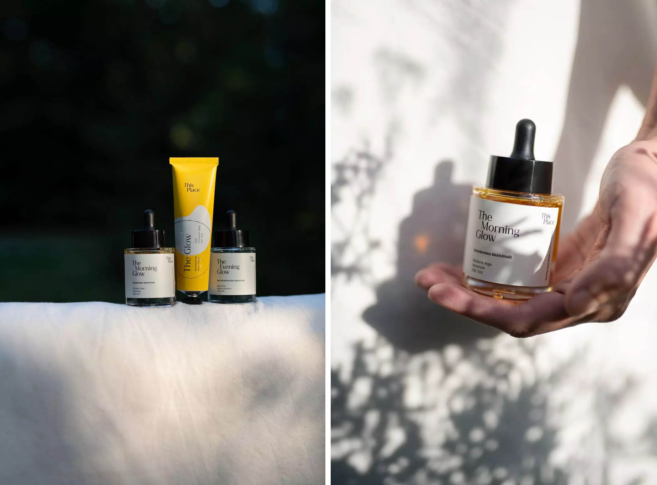 Produktfotos der Naturkosmetik von "This Place": "The Morning Glow" - femtastics