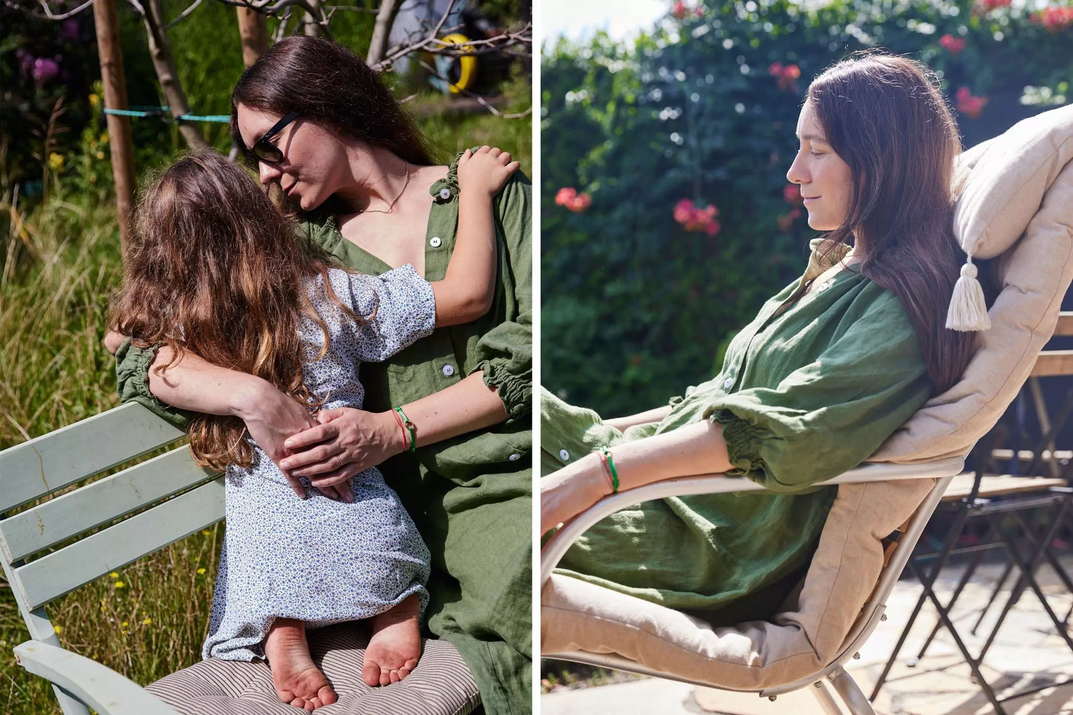 Ari Stippa und ihre Tochter sitzen auf der Terrasse im Garten - femtastics