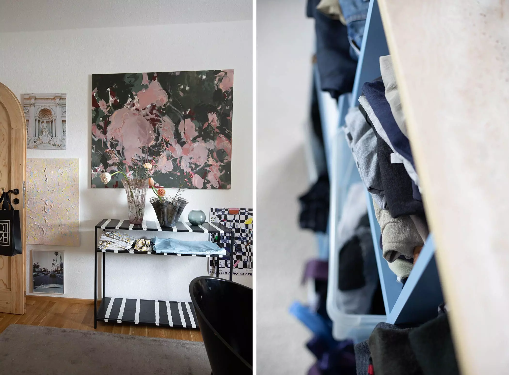 Regal mit Vasen und abstrakte Gemälde im Arbeitszimmer von Dana Roski - femtastics