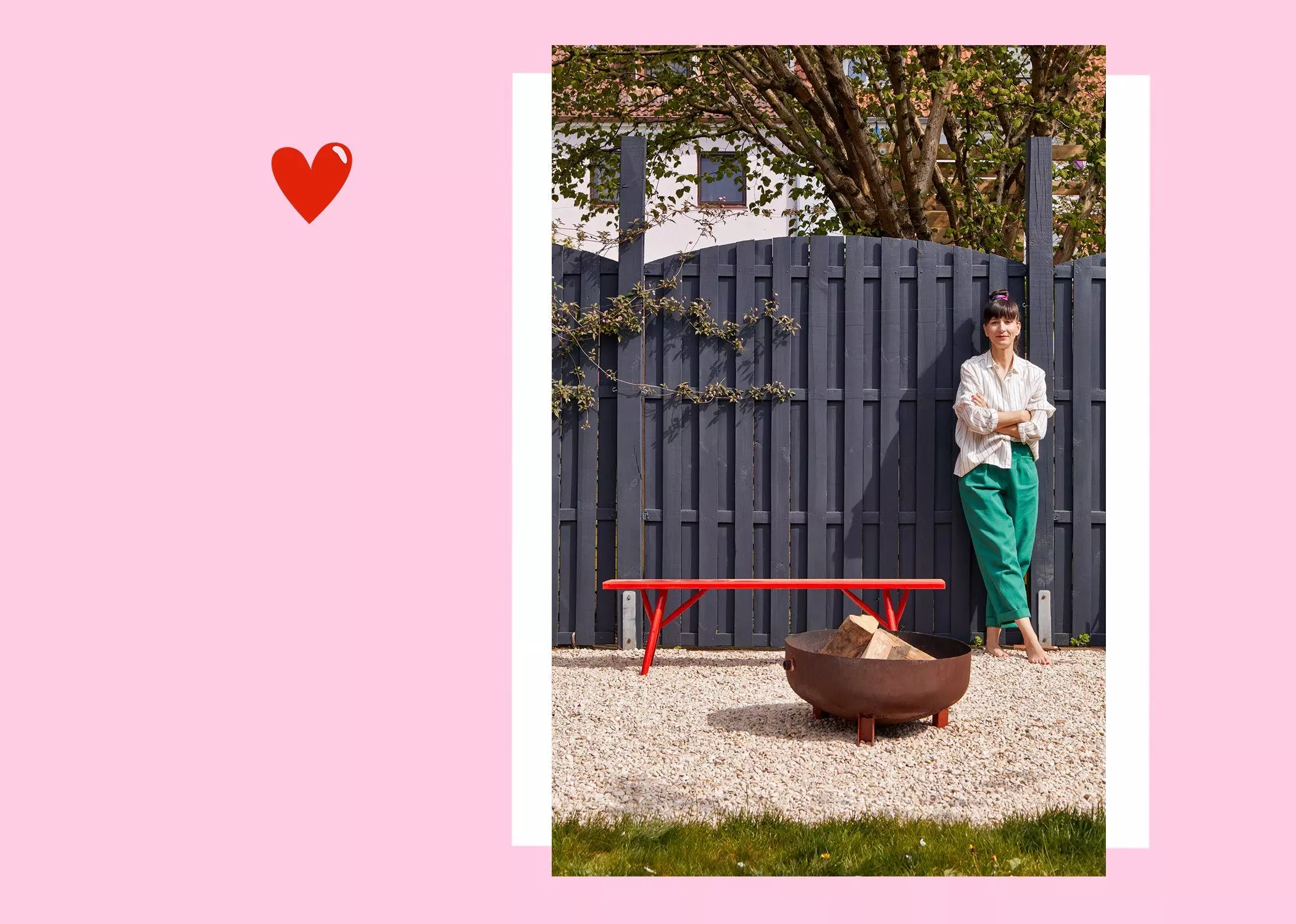 Susan Smollich in ihrem Garten mit Feuerschale - femtastics