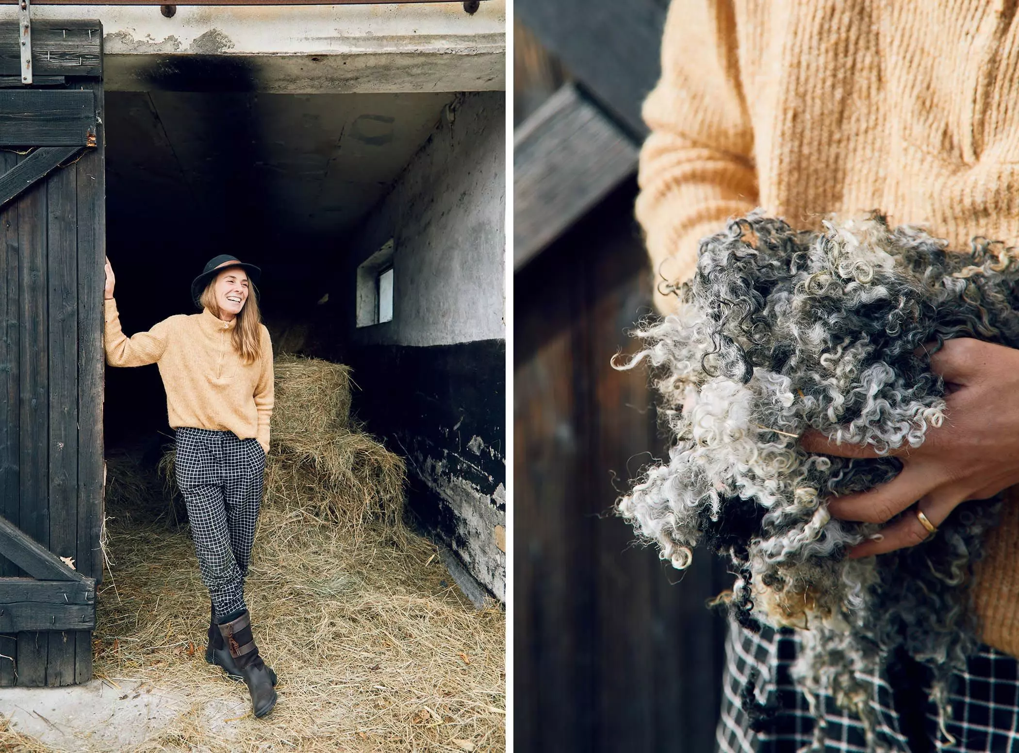 Schäferin Patricia Sachau mit Schurwolle im Schafstall ihrer "Lykke Sheepfarm" - femtastics