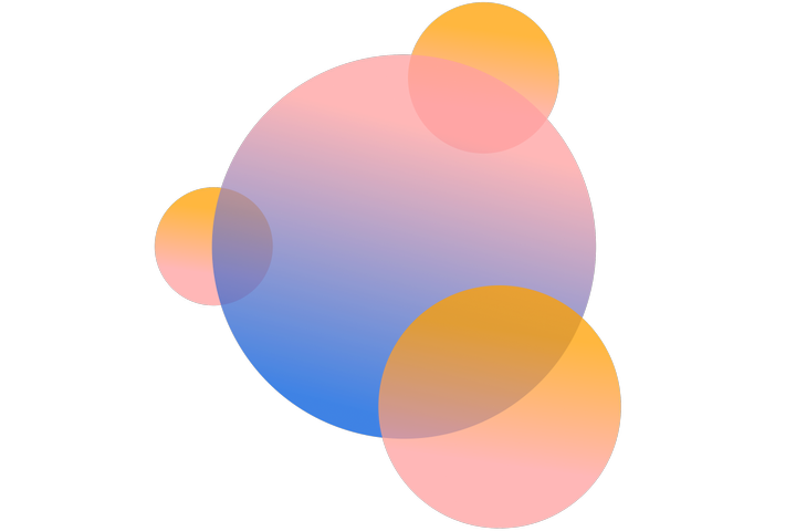 ERPath Logo, bestehend aus einem großen Kreis mit Farbverlauf von Blau zu Rosa, umgeben von 3 kleineren Kreisen in Orange